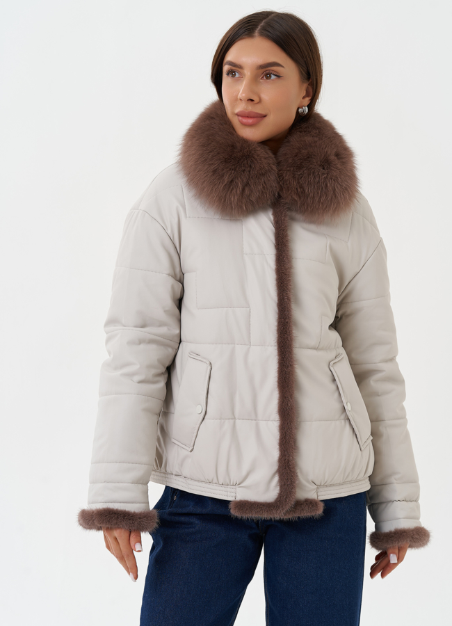 Пуховик из эко кожи с натуральным мехом модель № 27727 в рассрочку