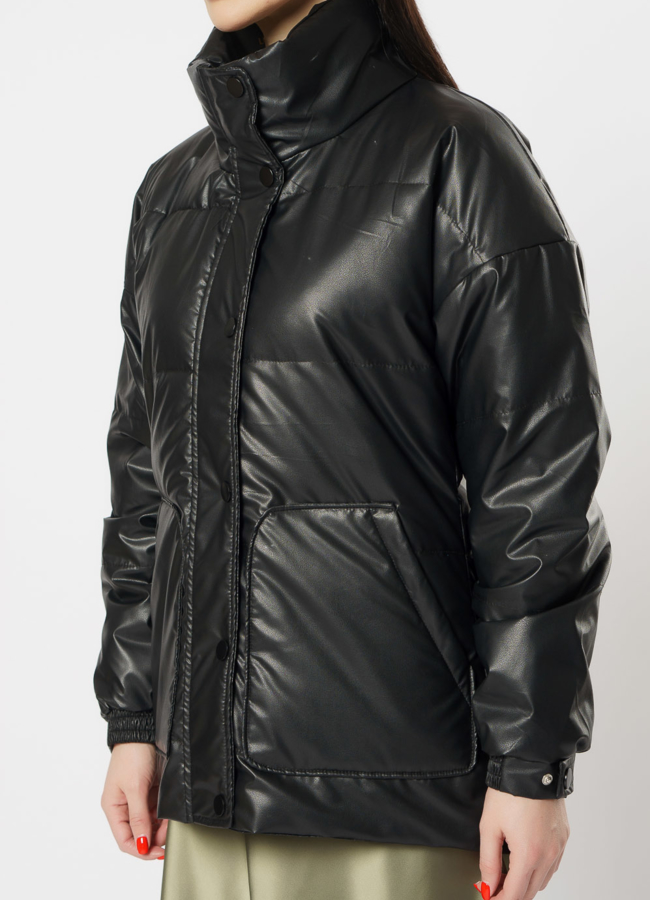 Куртка утепленная из эко кожи черного цвета модель № 215 универмаг малина