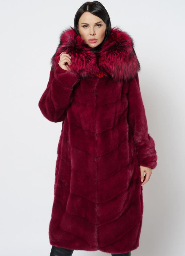 Шуба из норки бордового цвета модель № 1201 универмаг малина