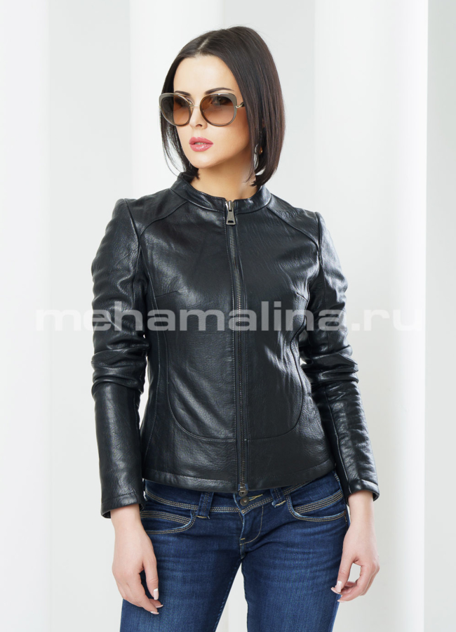 фото Кожаная куртка черного цвета модель № K-286