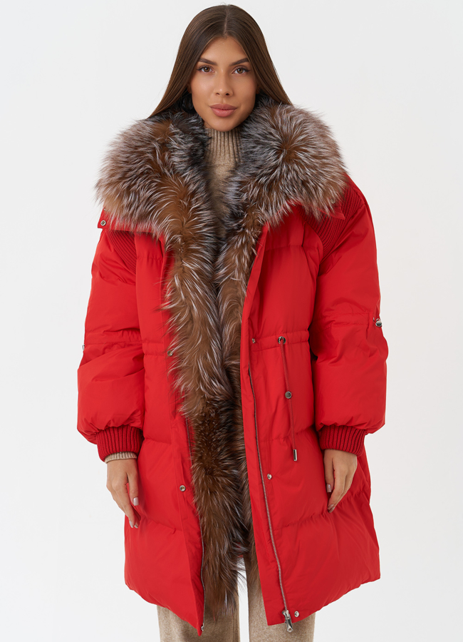 Пуховик с мехом лисы модель № 28828 универмаг малина