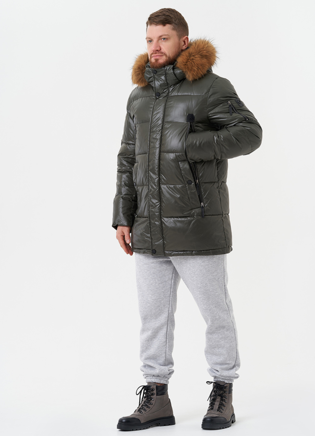 Пуховик с капюшоном из меха енота модель № 28824 универмаг малина