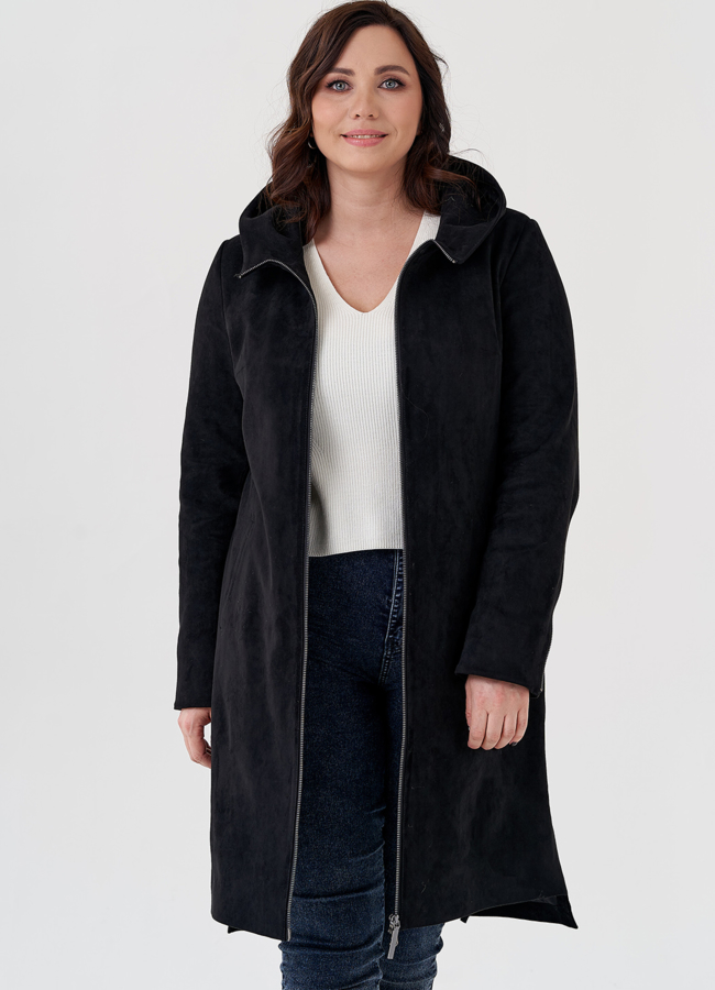 Полупальто из эко замши на утеплителе с капюшоном модель № 80236 универмаг малина Полупальто из эко замши на утеплителе с капюшоном модель № 80236 универмаг малина