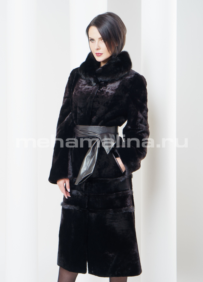 Шуба из мутона, воротник норка модель № S-303 универмаг малина