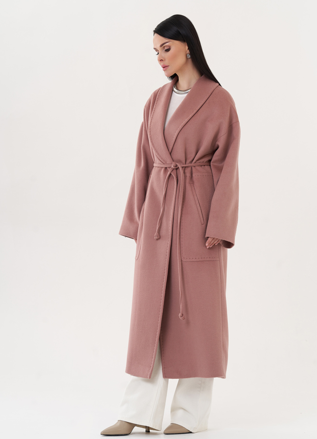 фото Длинное пальто с поясом модель № 27100