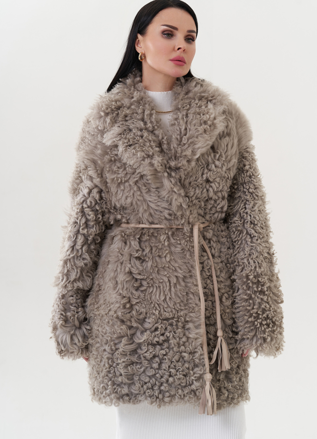 фото Двухсторонняя дубленка с английским воротником модель № 26830