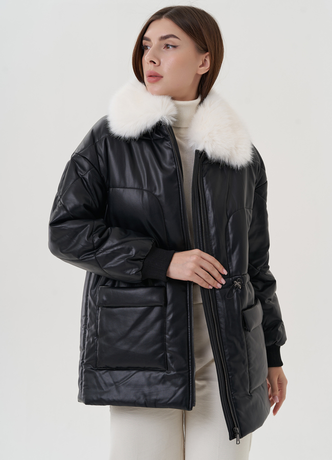 Куртка из искусственной кожи с отделкой из экомеха модель № 81869 универмаг малина