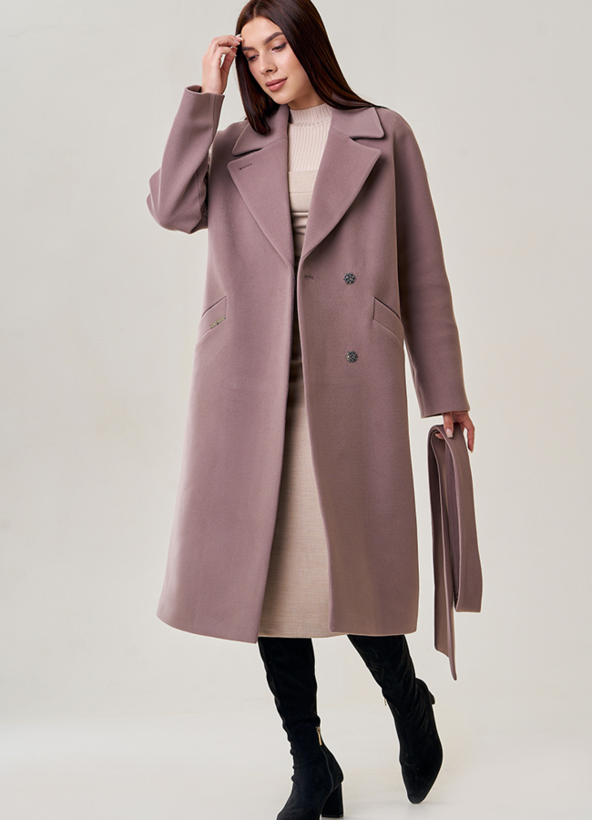 Женское пальто с поясом модель № 22942 универмаг малина