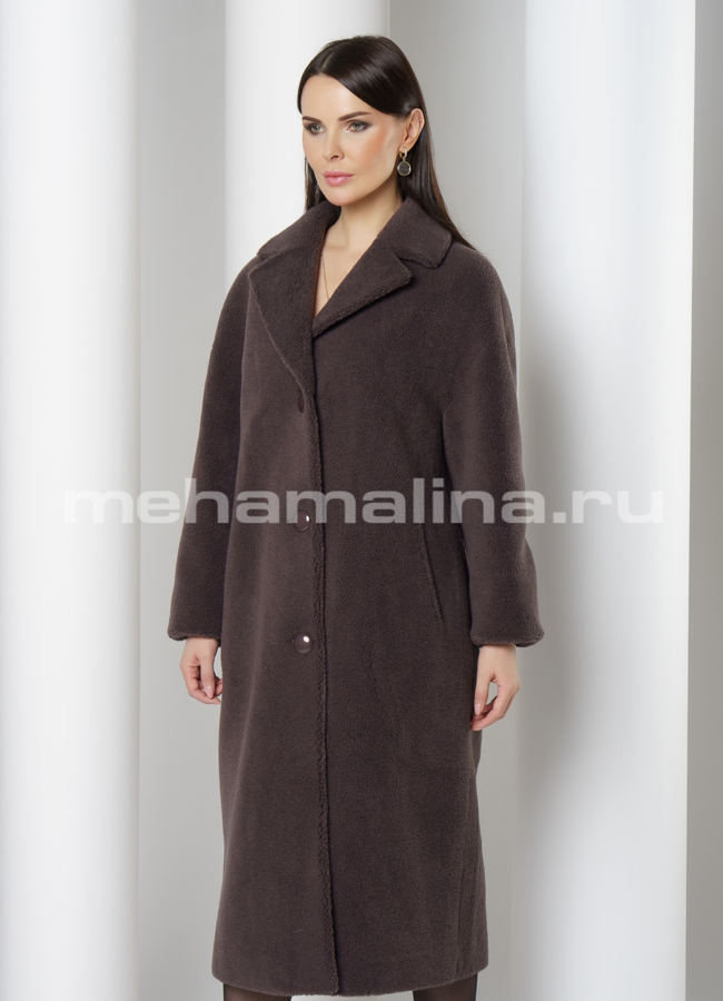 фото Пальто из эко меха с английским воротником на пуговицах  модель № 813