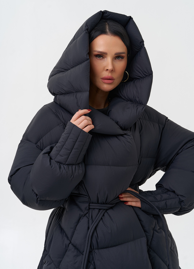 Женский пуховик с капюшоном  модель № 28973 универмаг малина