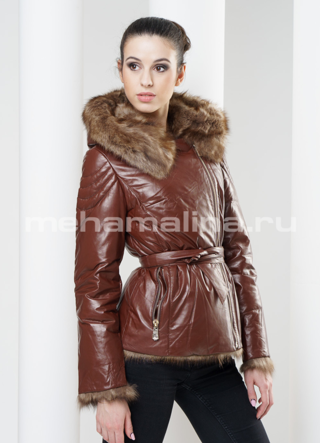 фото Кожаная куртка на пуху модель № K-270
