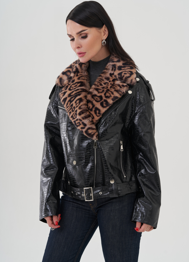 Куртка косуха черного цвета модель № 24906 в кредит