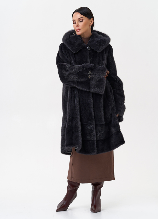 Норковая шуба с капюшоном  модель № 29096 универмаг малина