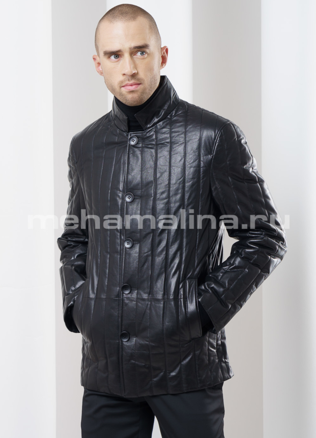 Мужская кожаная куртка модель № KP-159 меха малина