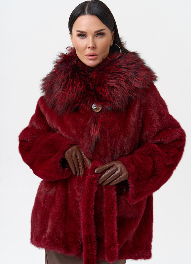 Бордовая шуба из норки модель № 29261 универмаг малина
