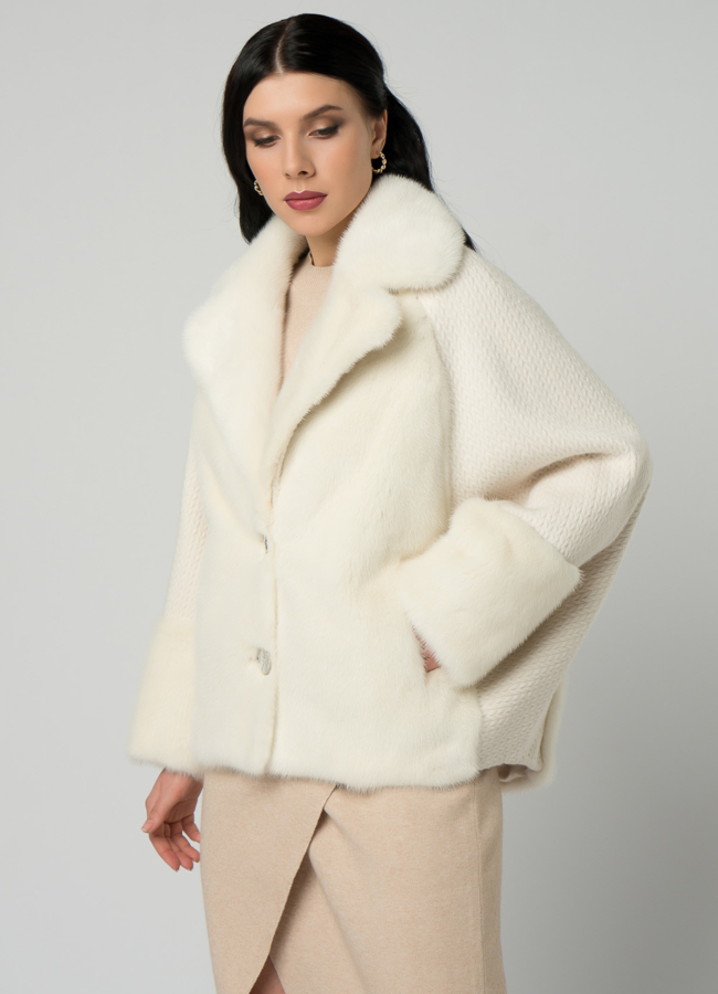 Кардиган белого цвета с отделкой из норки модель № 21858 универмаг малина