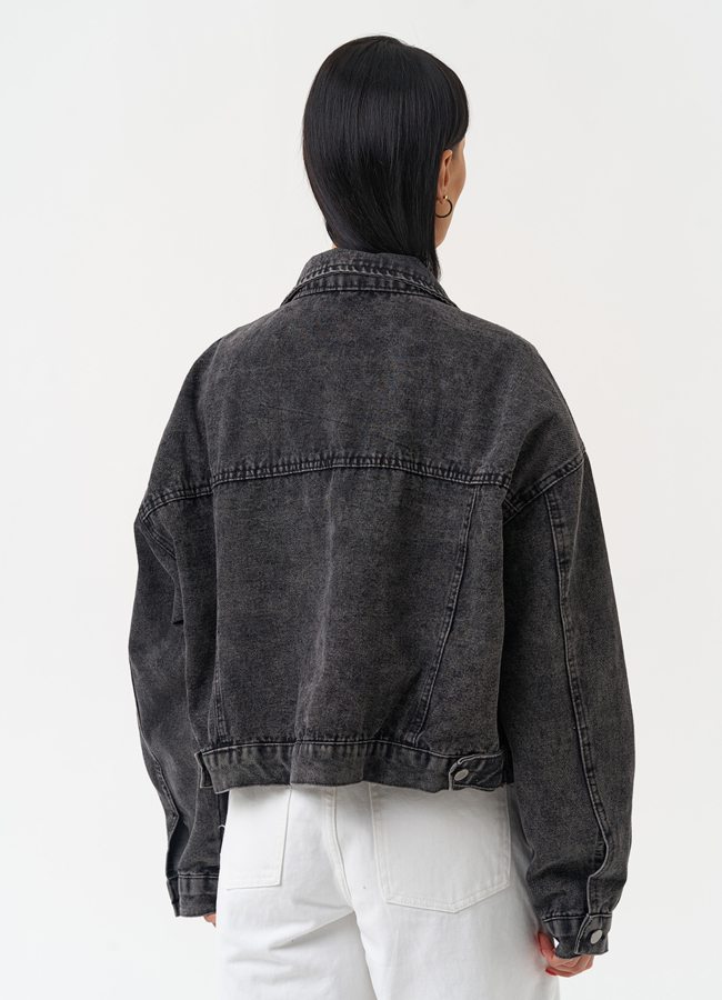 Женская джинсовая куртка серого цвета модель № 30403 в рассрочку