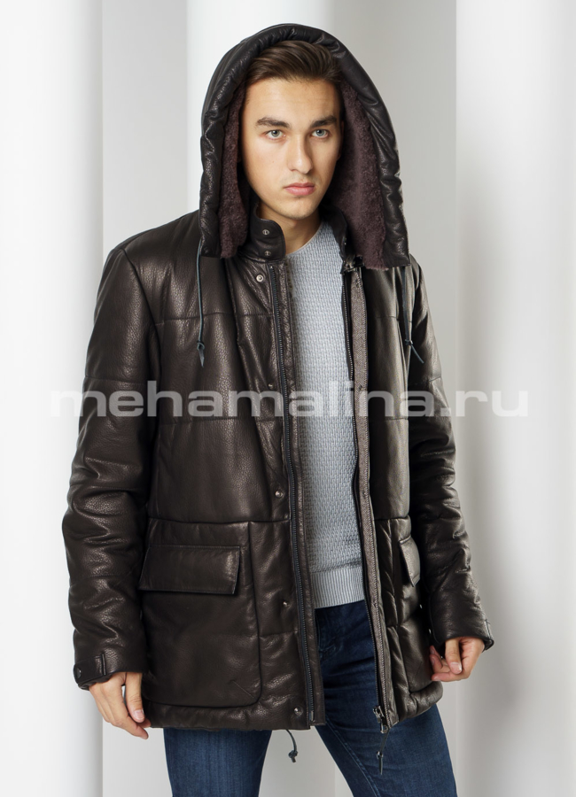 Пуховик Perre из натуральной кожи  модель № ПМ-93 универмаг малина