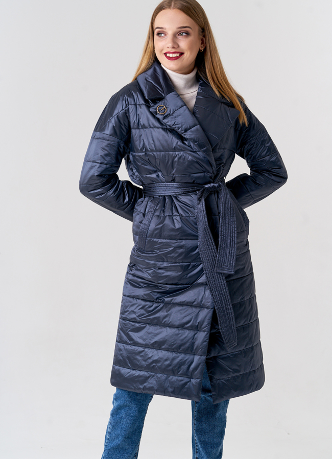 Женское стеганое пальто с поясом модель № 21643 в рассрочку