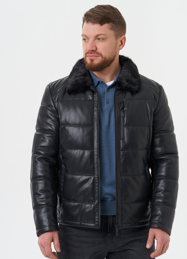 Куртка из эко кожи с отделкой из меха норки модель № 27737 универмаг малина