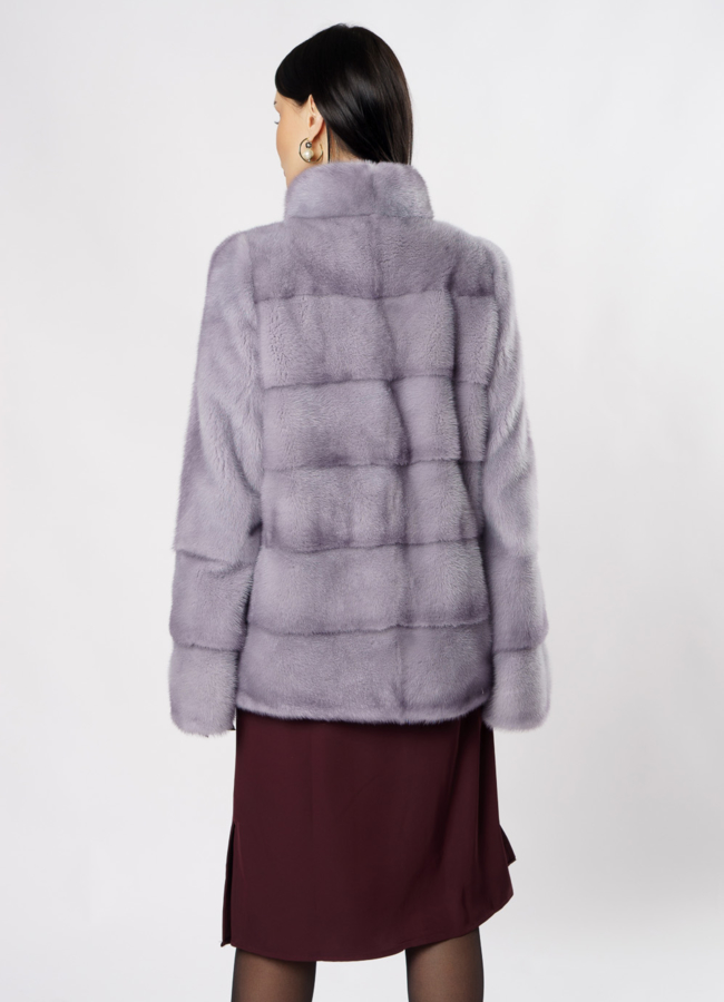 Укороченная норковая шуба голубого цвета модель № S-870 в кредит