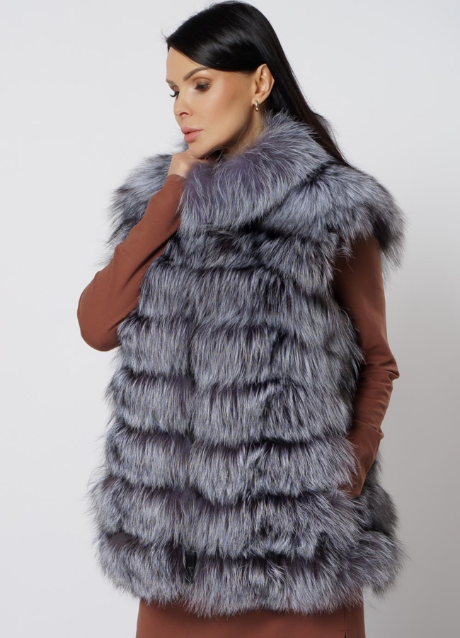 Жакет из чернобурки с воротником стойкой модель № 21725 универмаг малина