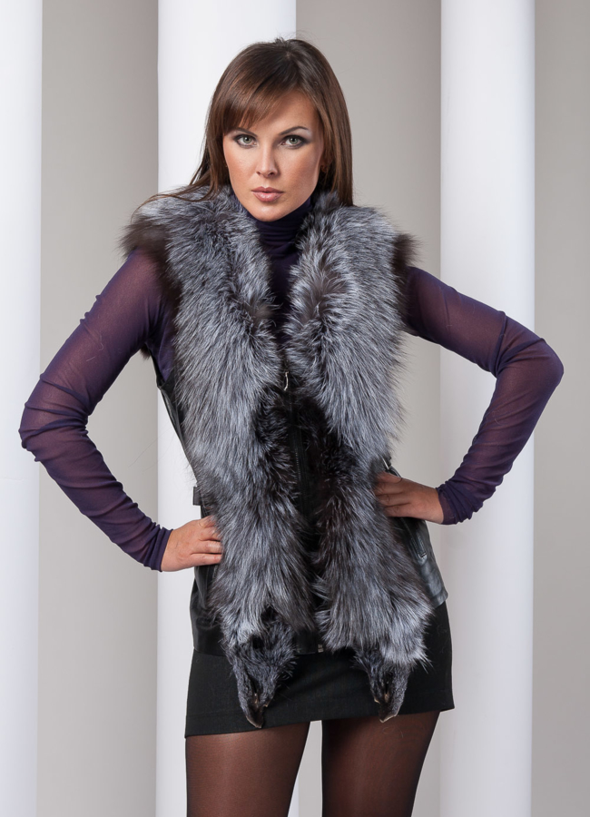 Жилет чернобурка модель № M-17 меха малина