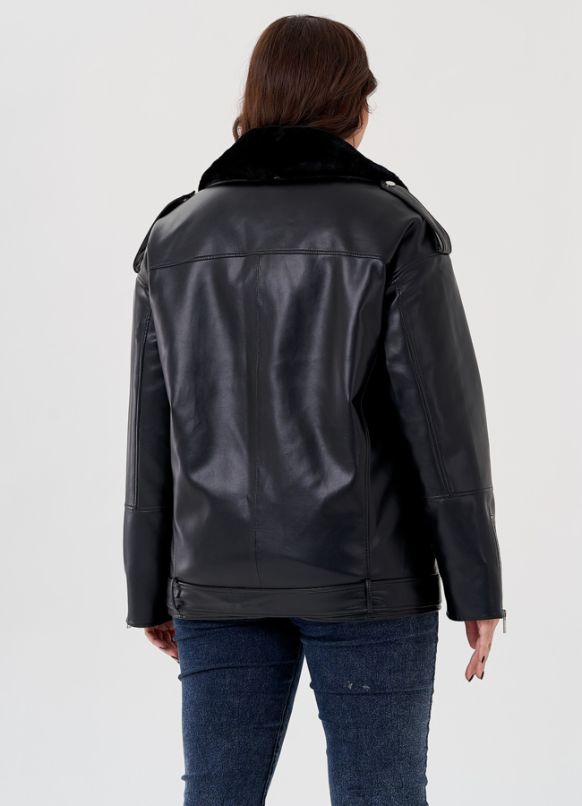 Куртка-косуха из эко кожи на утеплителе с натуральным мутоном модель № 24213 в кредит Куртка-косуха из эко кожи на утеплителе с натуральным мутоном модель № 24213 в кредит