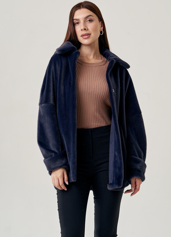 Куртка из эко меха синего цвета  модель № 22957 универмаг малина