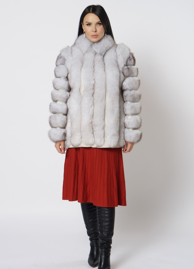 фото Жакет из песца белого цвета модель № 21727