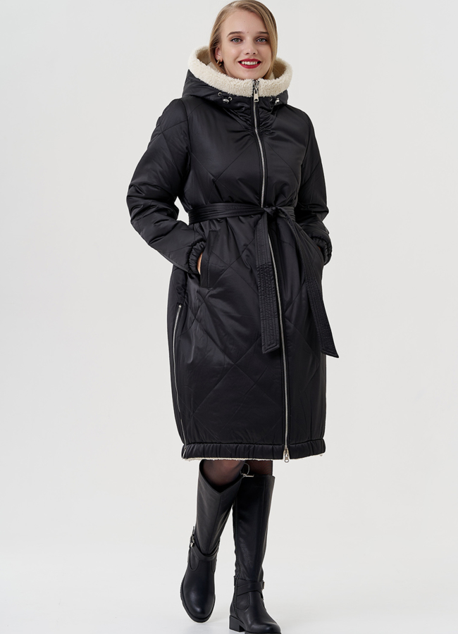 Женское пальто из верблюжьей шерсти  модель № 79175 меха малина