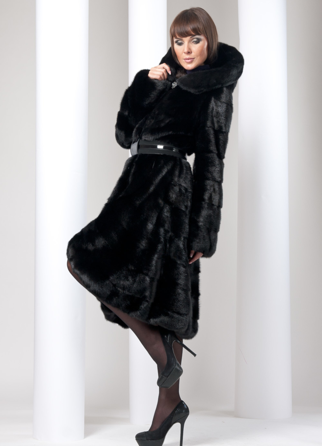 фото Шуба норка черная с капюшоном модель № S-34