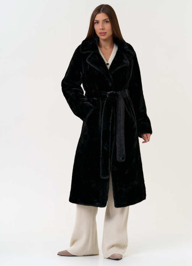 Женское пальто из эко меха с декоративными молниями модель № 31217 меха малина Женское пальто из эко меха с декоративными молниями модель № 31217 меха малина