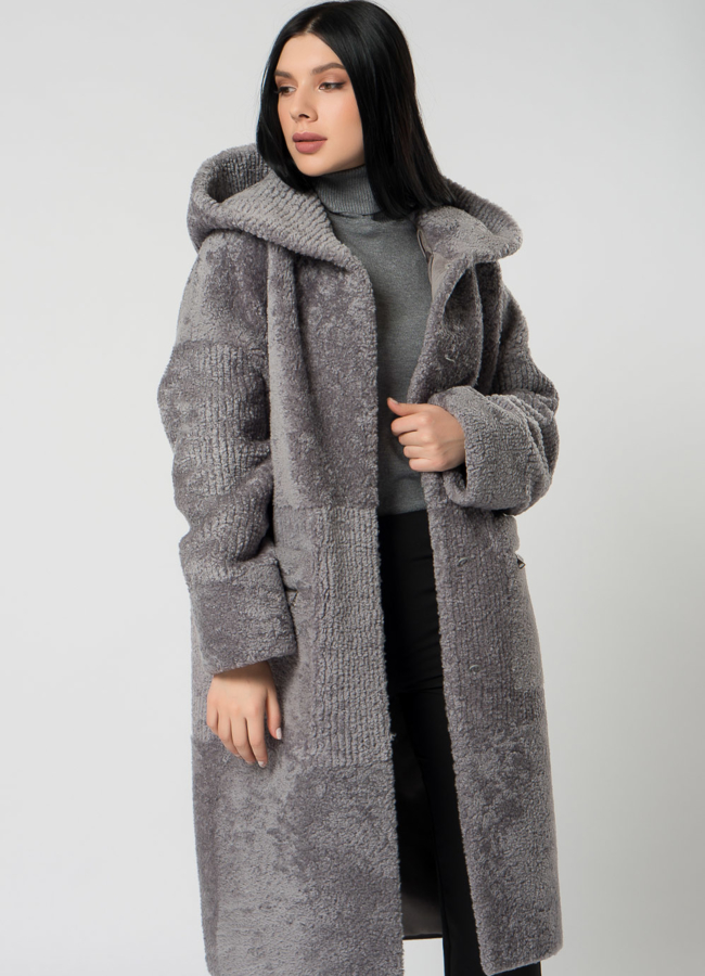 Шуба из овчины с капюшоном модель № 1506 универмаг малина