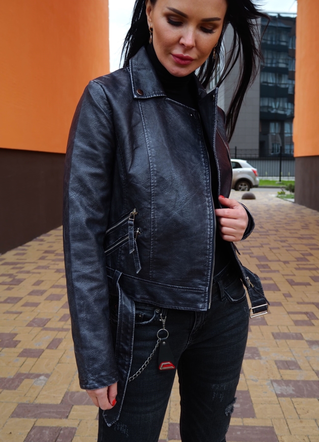 Куртка из эко кожи темно-синего цвета  модель № 1290 в кредит