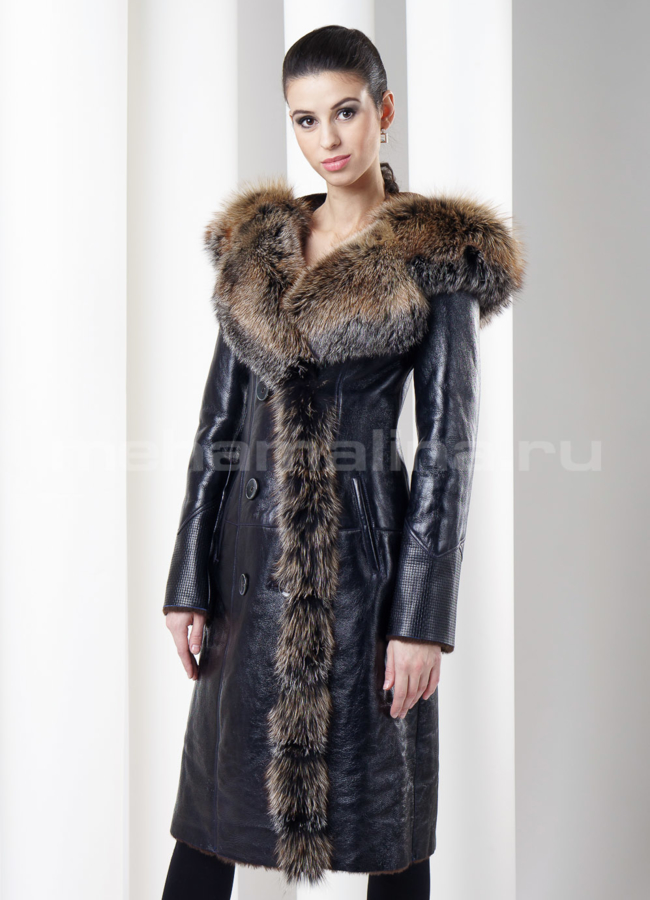 Дубленка с лисой, цвет индиго модель № D-111 в кредит