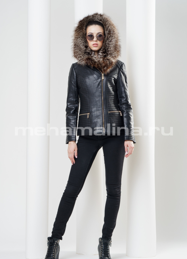 Кожаная куртка с мехом лисы модель № K-269 в рассрочку