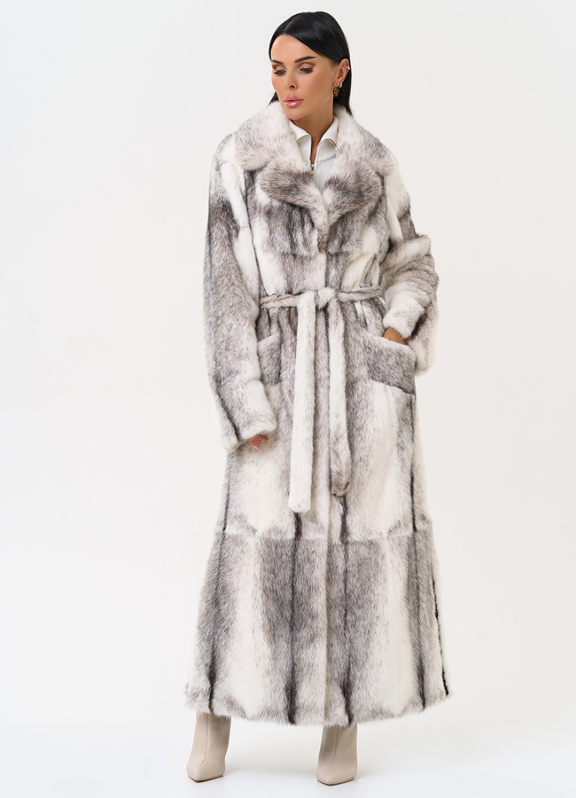 Длинная шуба из норки крестовки cross модель № 31327 универмаг малина