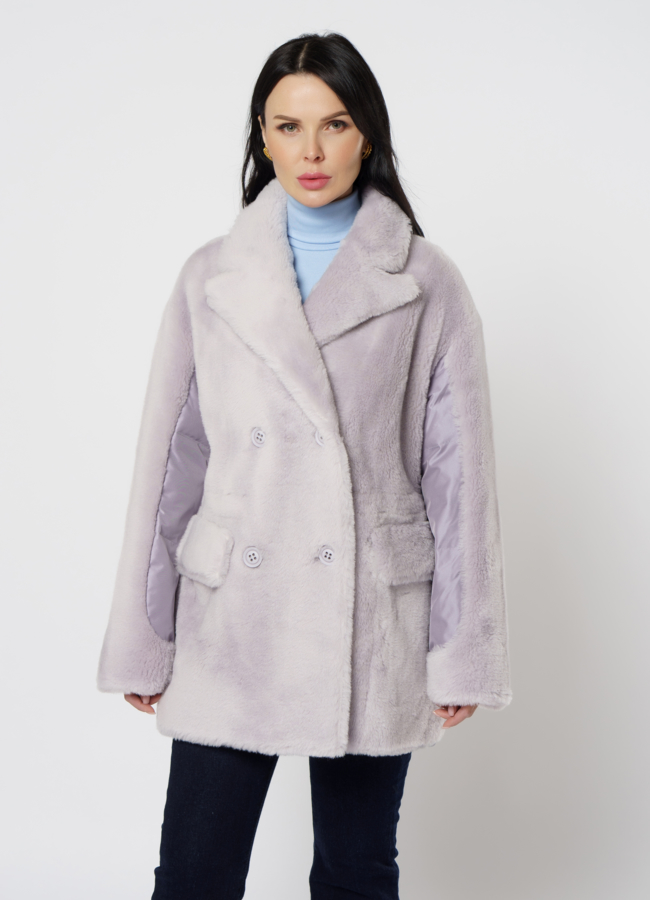 Куртка с эко мехом и английским воротником модель № 21557 меха малина