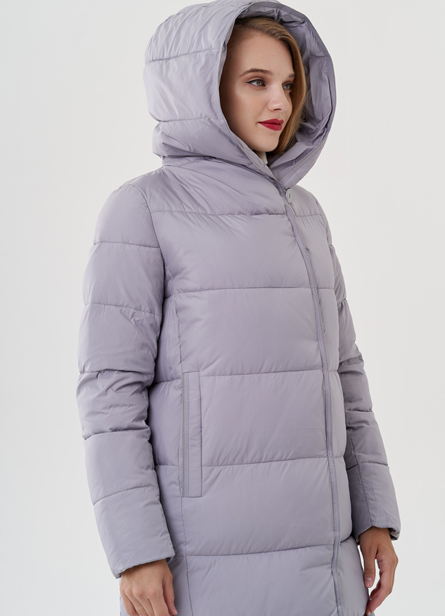 Женское пальто пуховик в сером цвете модель № 81344 в кредит