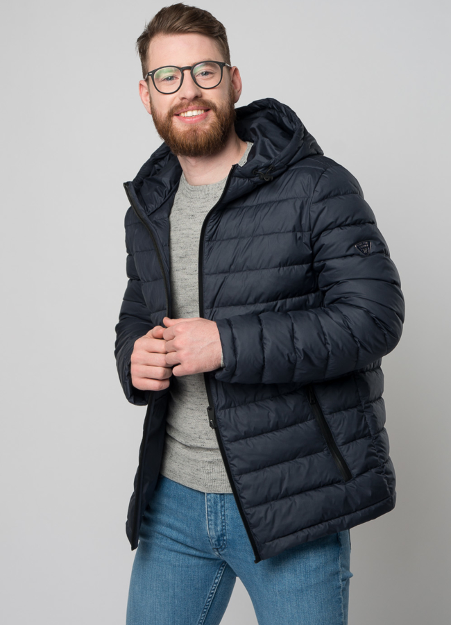 Мужская утепленная куртка с капюшоном модель № M9033 меха малина