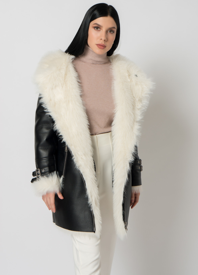 Дубленка из эко кожи с белым мехом модель № 2828-2 , 79315 универмаг малина