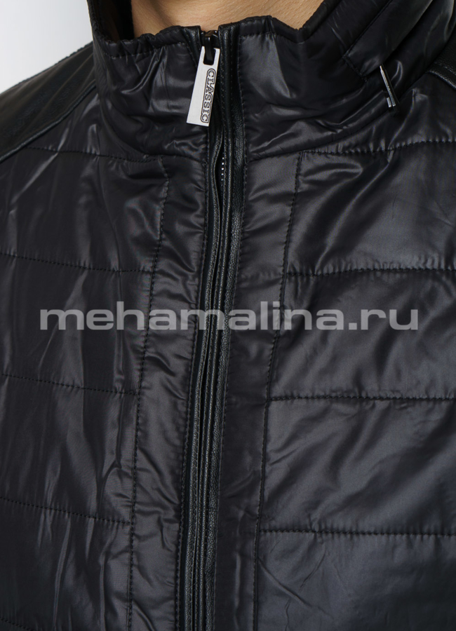 Утепленная куртка из эко кожи черного цвета на молнии модель № 1919 в рассрочку