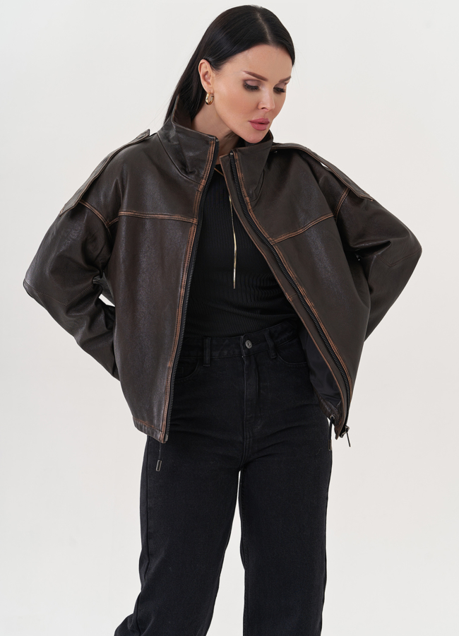 Кожаная куртка коричневого цвета модель № 26845 универмаг малина