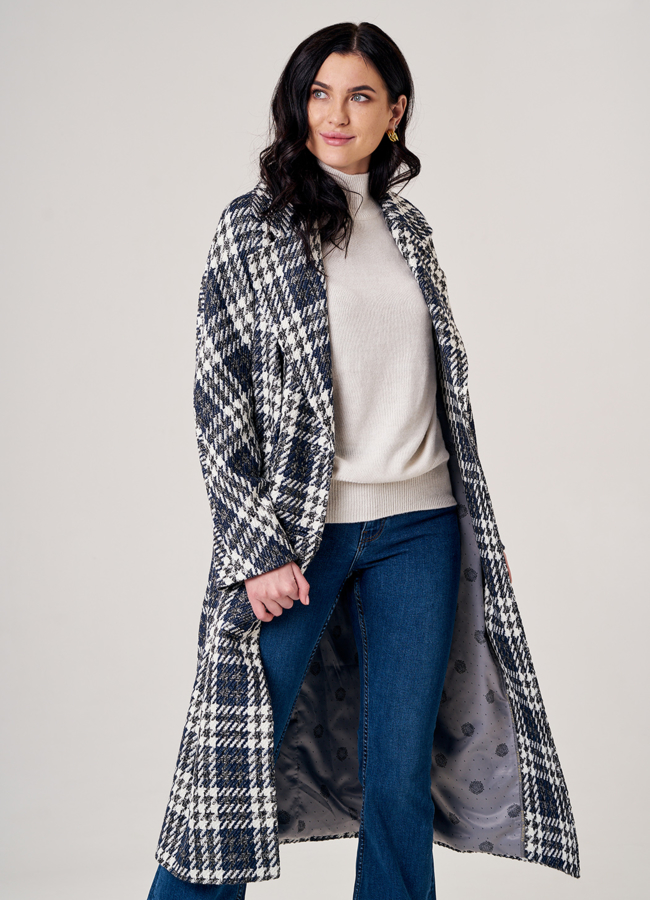 Пальто женское синего цвета с поясом модель № 20547 универмаг малина