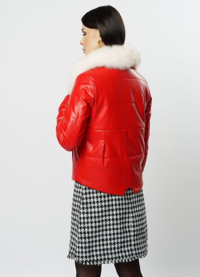 Куртка из искусственной кожи красного цвета модель № 20219 в рассрочку
