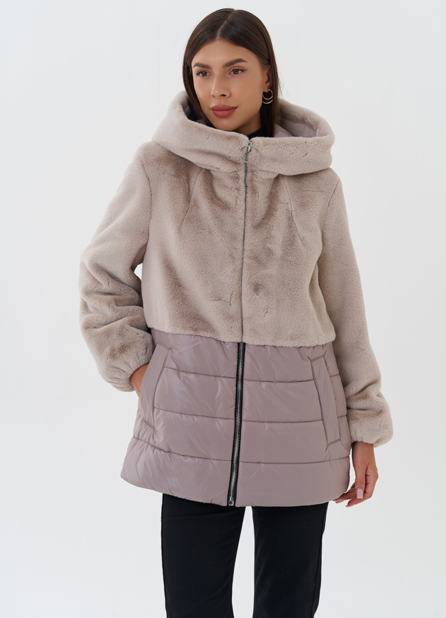 фото Комбинированный пуховик с капюшоном модель № 27653