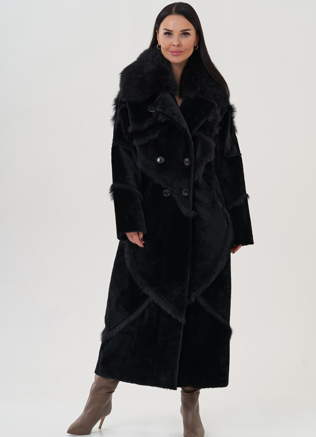 Женская дубленка с английским воротником  модель № 26046 меха малина