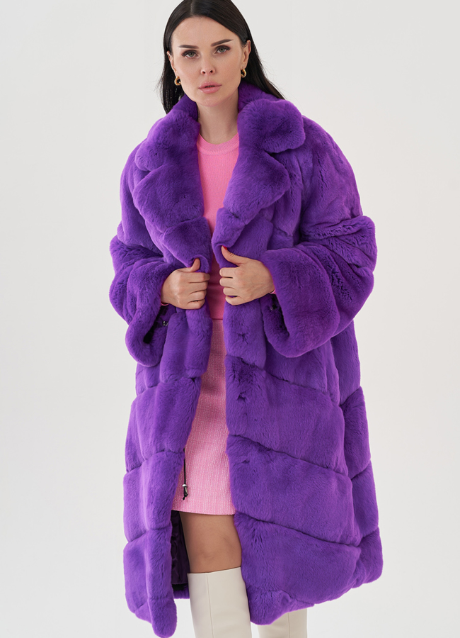 Длинная шуба из кролика фиолетового цвета модель № 81497 универмаг малина
