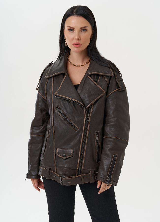 Куртка из натуральной кожи под винтаж модель № 28117 универмаг малина